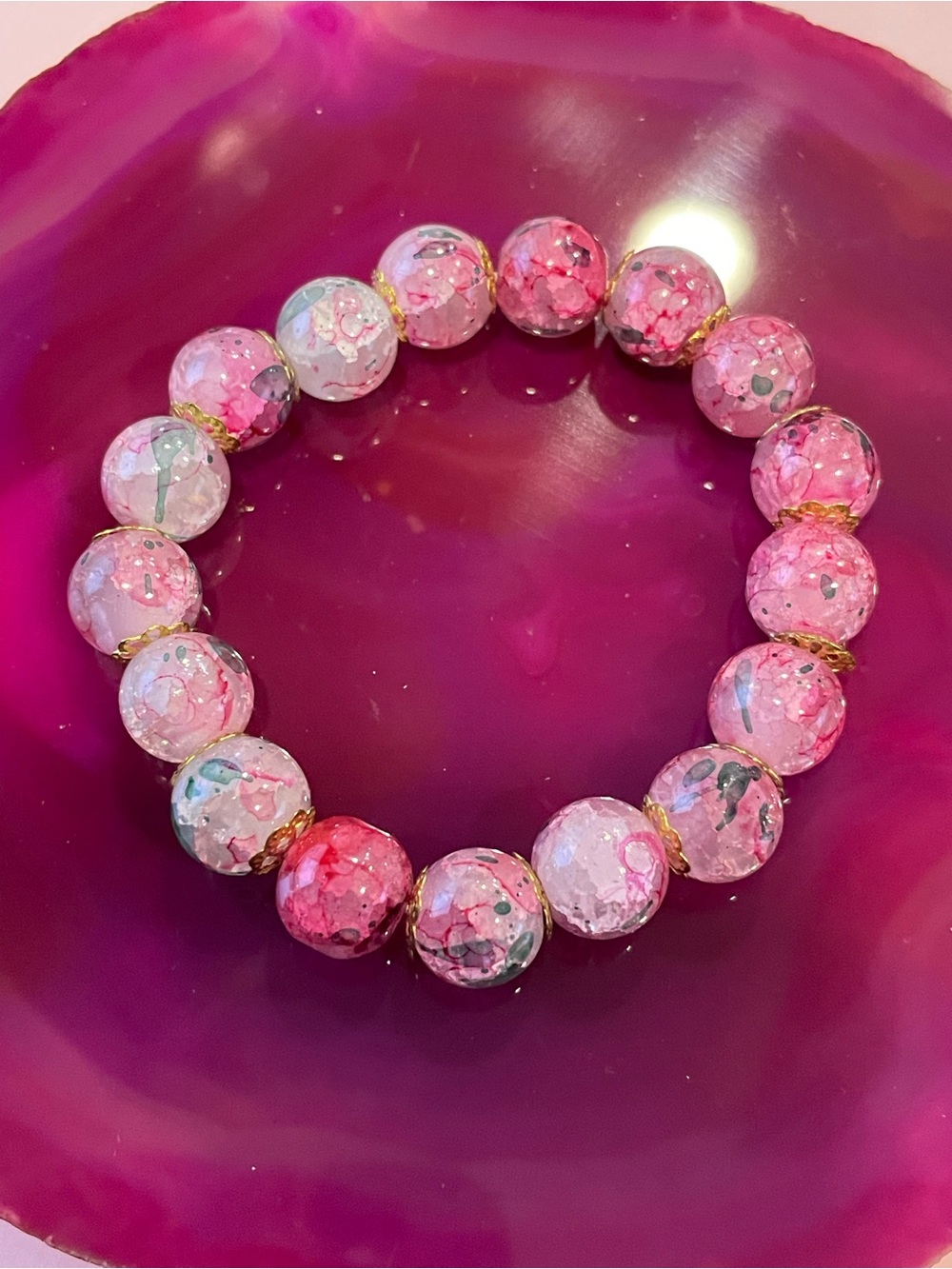 Dyed Quartz Stretch Bead Handmade Bracelet #5024